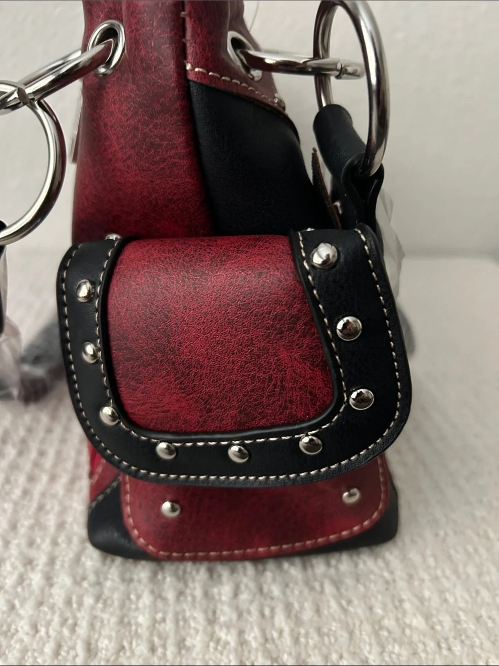 Women's Western Red and Black Embellished Cross Conceal and Carry Shoulder Bag